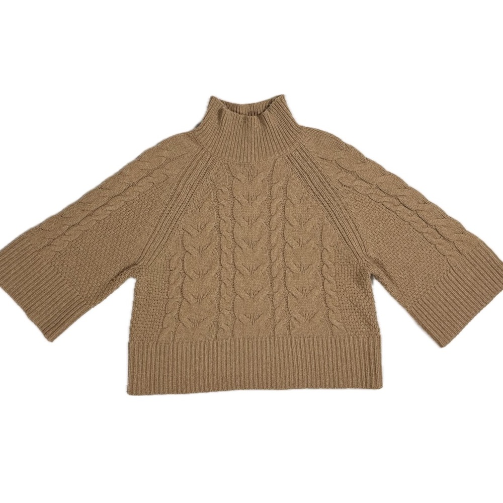 Banana Republic wool blend tan Cavo flair sleeve cable knit sweater women medium